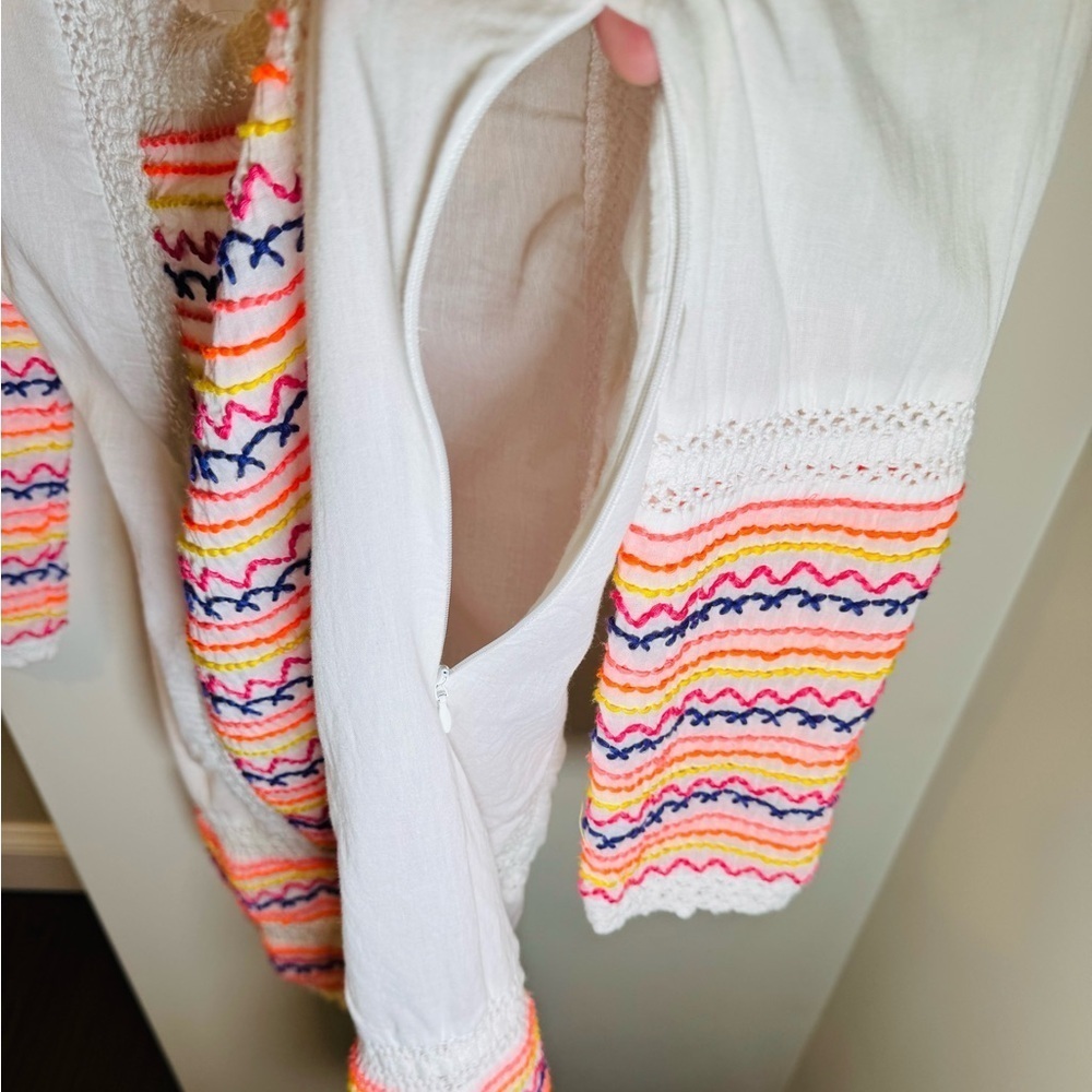 Letarte Handmade White W Vibrant Crochet Embroidered Cotton Coverup Size XS - Picture 4 of 8